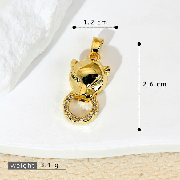 Copper Micropaved Animal Zodiac Leopard Head Necklace Pendant