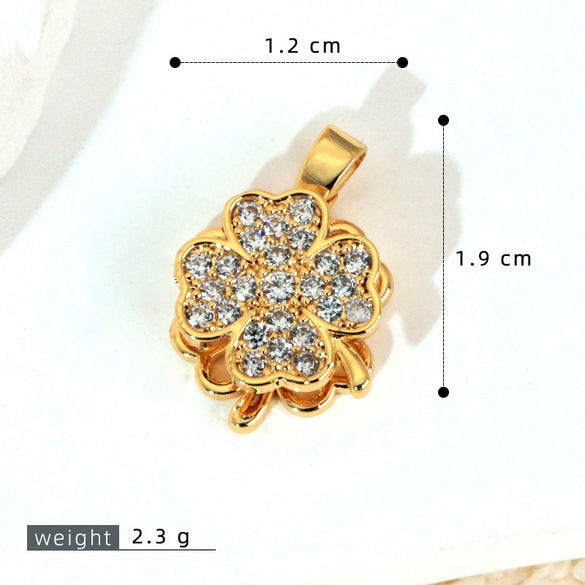 Copper Micropaved Rotating Fourleaf Flower Necklace Pendant Cartoon Plant Flower Jewelry Diy Accessory