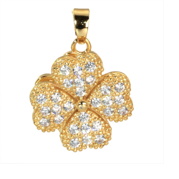 Copper Micropaved Rotating Fourleaf Flower Necklace Pendant Cartoon Plant Flower Jewelry Diy Accessory