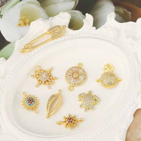 Copper Micropaved Zircon Colorful Sixpointed Sunflower Geometric Fashion Diy Jewelry Connection Material