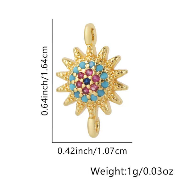 Copper Micropaved Zircon Colorful Sixpointed Sunflower Geometric Fashion Diy Jewelry Connection Material