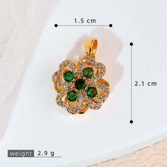 Copper Minimalist Rotatable Four Leaf Clover Flower Pendant Jewelry Accessories Electroplated