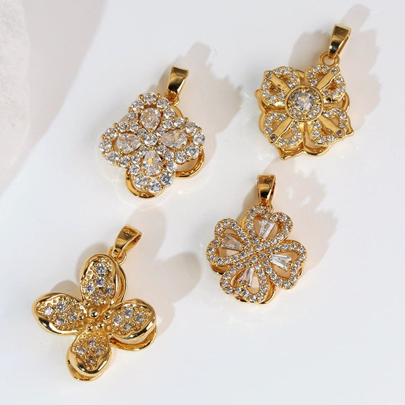 Copper Minimalist Rotatable Four Leaf Clover Flower Pendant Jewelry Accessories Electroplated