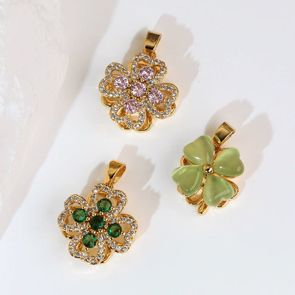 Copper Minimalist Rotatable Four Leaf Clover Flower Pendant Jewelry Accessories Electroplated