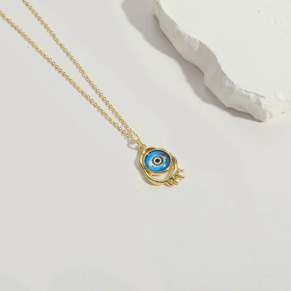 Copper Mixed Gemstone Inlay Geometric Devil's Eye Electroplated Pendant Necklace For Women