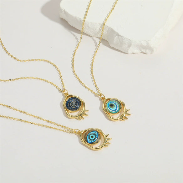 Copper Mixed Gemstone Inlay Geometric Devil's Eye Electroplated Pendant Necklace For Women