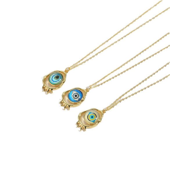 Copper Mixed Gemstone Inlay Geometric Devil's Eye Electroplated Pendant Necklace For Women