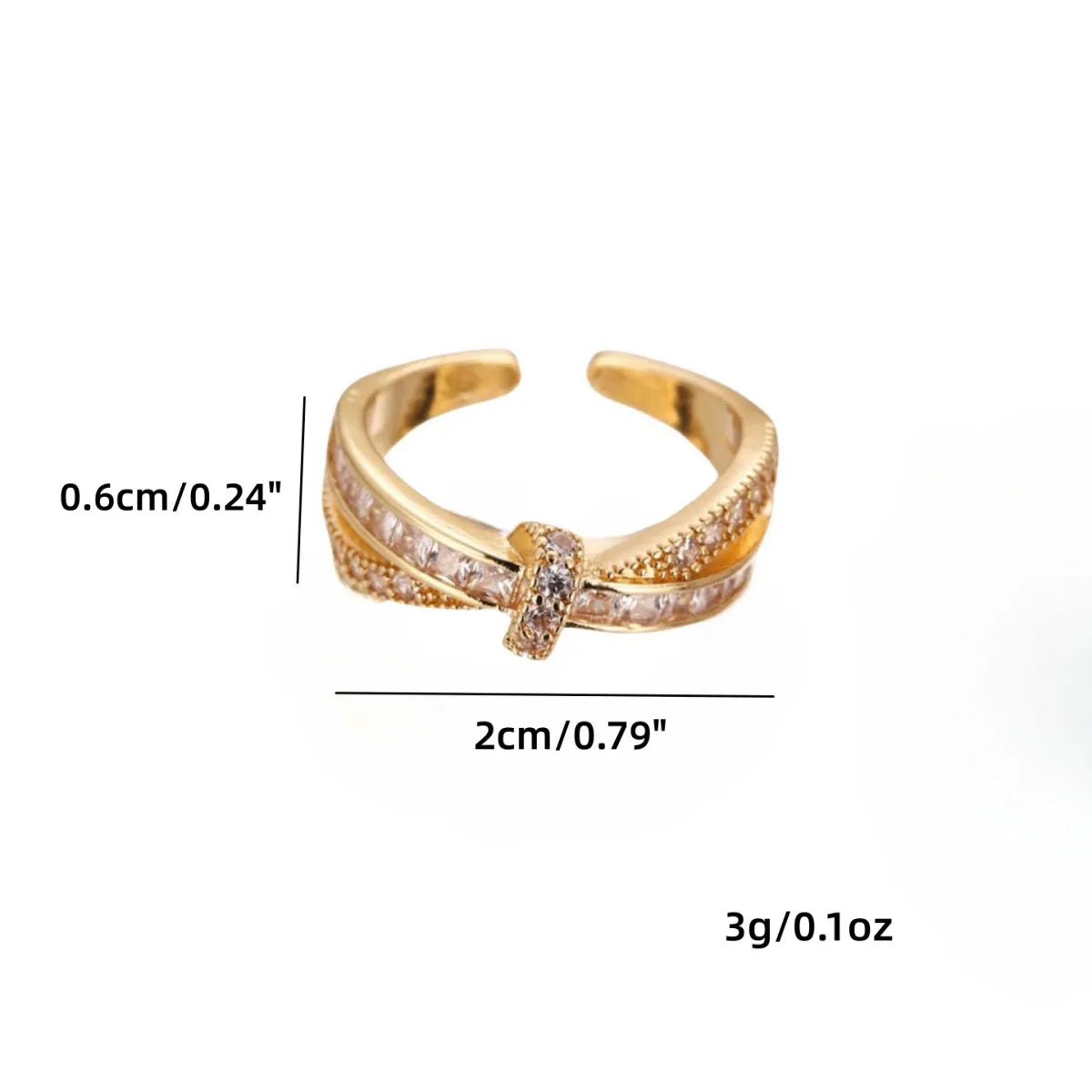 Copper Modern Style Simple Style Korean Style Plating Inlay Bow Knot Zircon Open Rings