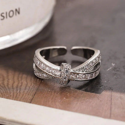 Copper Modern Style Simple Style Korean Style Plating Inlay Bow Knot Zircon Open Rings