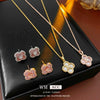 Copper Motherofpearl Clover Flower Earrings And Necklace Set With Zirconia Highend Fashion