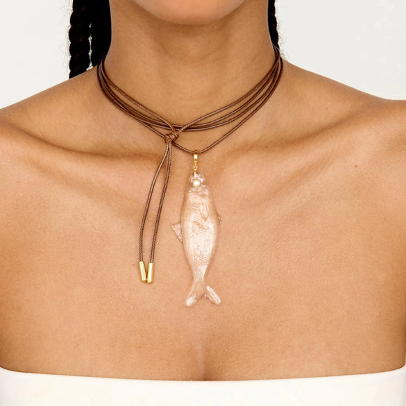 Copper Multipendant Necklace With Small Fish Starfish Fish Bone Shapes And Stainless Steel Vacuum Plating