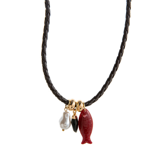 Copper Multipendant Necklace With Small Fish Starfish Fish Bone Shapes And Stainless Steel Vacuum Plating