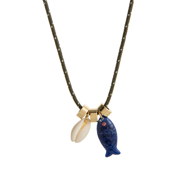Copper Multipendant Necklace With Small Fish Starfish Fish Bone Shapes And Stainless Steel Vacuum Plating