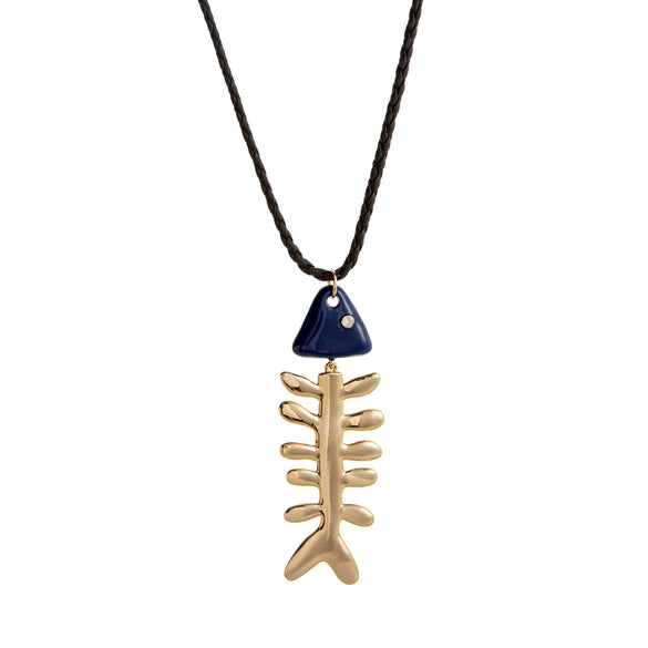 Copper Multipendant Necklace With Small Fish Starfish Fish Bone Shapes And Stainless Steel Vacuum Plating