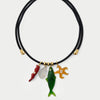 Copper Multipendant Necklace With Small Fish Starfish Fish Bone Shapes And Stainless Steel Vacuum Plating