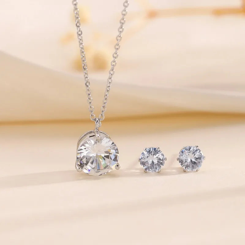 Copper Palladium-Plated White Gold IG Style French Style Simple Style Inlay Round Zircon Jewelry Set