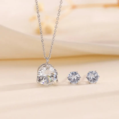 Copper Palladium-Plated White Gold IG Style French Style Simple Style Inlay Round Zircon Jewelry Set