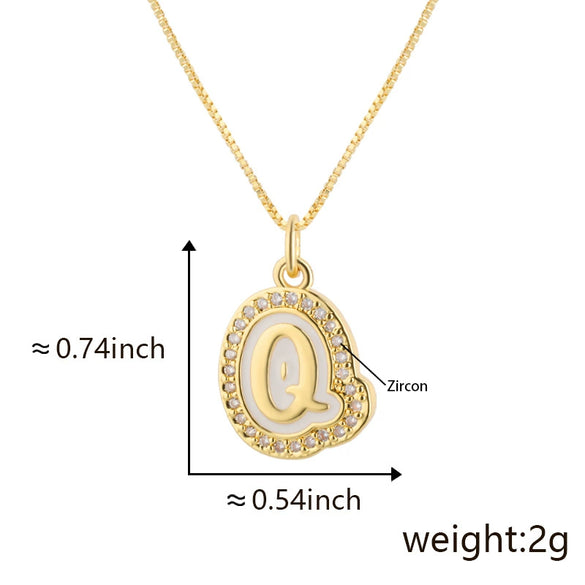 Copper Pendant Necklace With English Letters Edge Inlaid Zircon Electroplated For Women