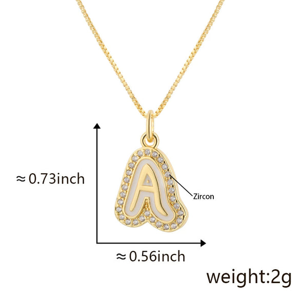 Copper Pendant Necklace With English Letters Edge Inlaid Zircon Electroplated For Women