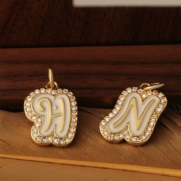 Copper Pendant Necklace With English Letters Edge Inlaid Zircon Electroplated For Women