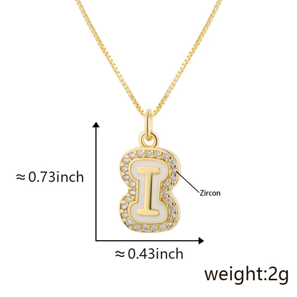 Copper Pendant Necklace With English Letters Edge Inlaid Zircon Electroplated For Women