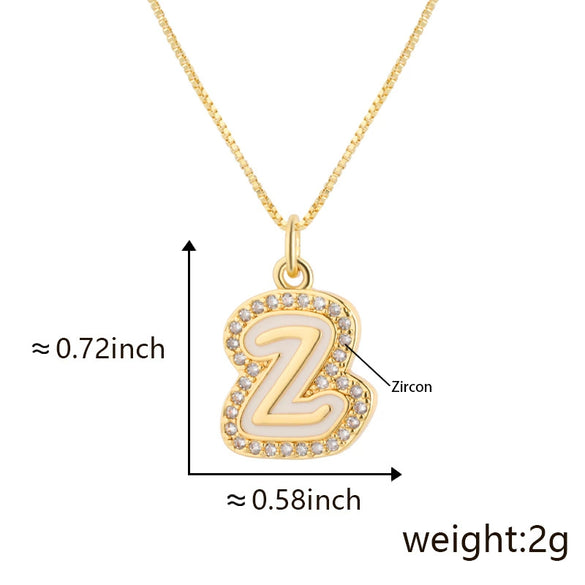 Copper Pendant Necklace With English Letters Edge Inlaid Zircon Electroplated For Women