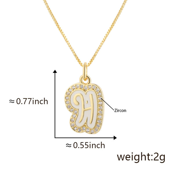 Copper Pendant Necklace With English Letters Edge Inlaid Zircon Electroplated For Women