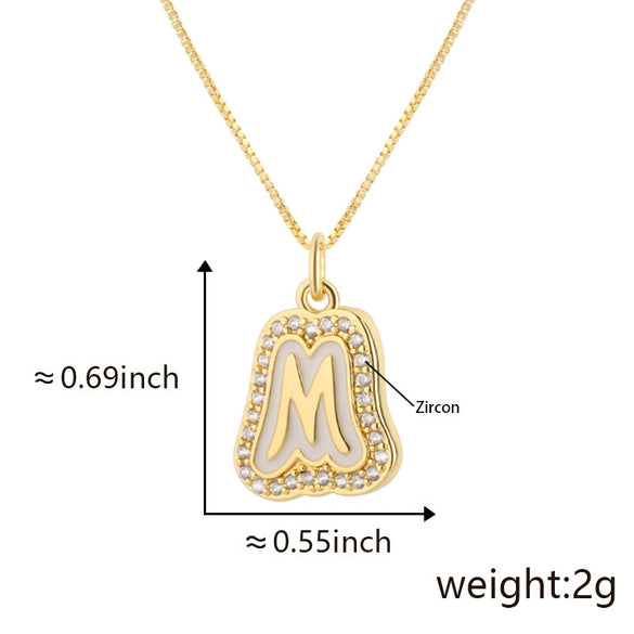 Copper Pendant Necklace With English Letters Edge Inlaid Zircon Electroplated For Women