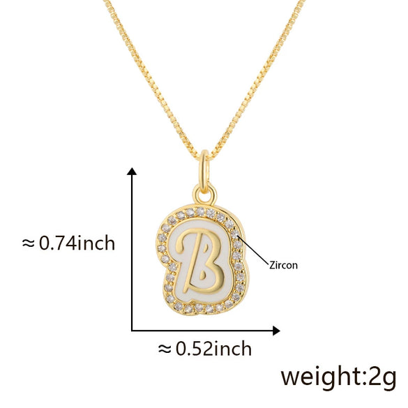 Copper Pendant Necklace With English Letters Edge Inlaid Zircon Electroplated For Women