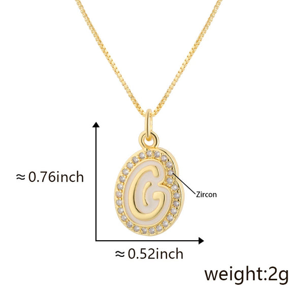 Copper Pendant Necklace With English Letters Edge Inlaid Zircon Electroplated For Women