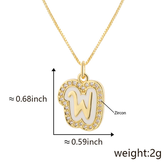 Copper Pendant Necklace With English Letters Edge Inlaid Zircon Electroplated For Women