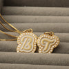 Copper Pendant Necklace With English Letters Edge Inlaid Zircon Electroplated For Women
