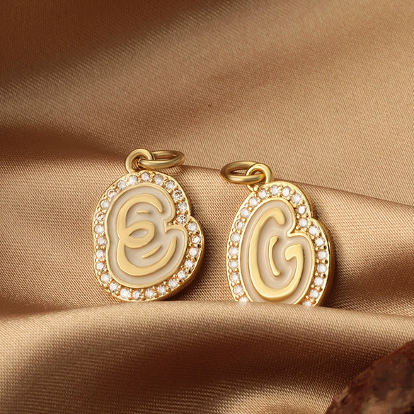 Copper Pendant Necklace With English Letters Edge Inlaid Zircon Electroplated For Women