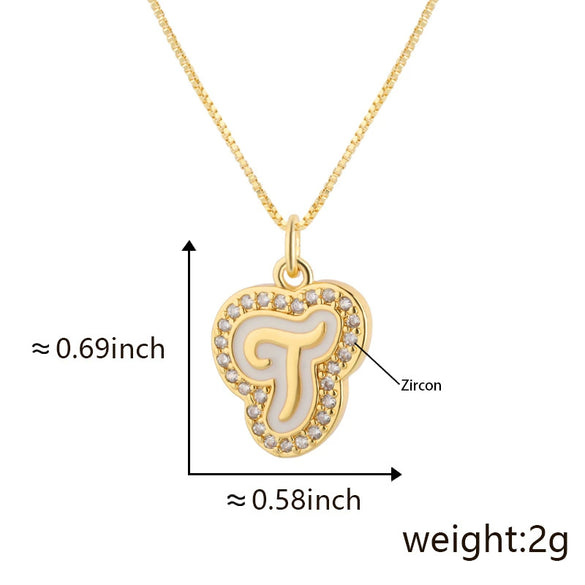 Copper Pendant Necklace With English Letters Edge Inlaid Zircon Electroplated For Women
