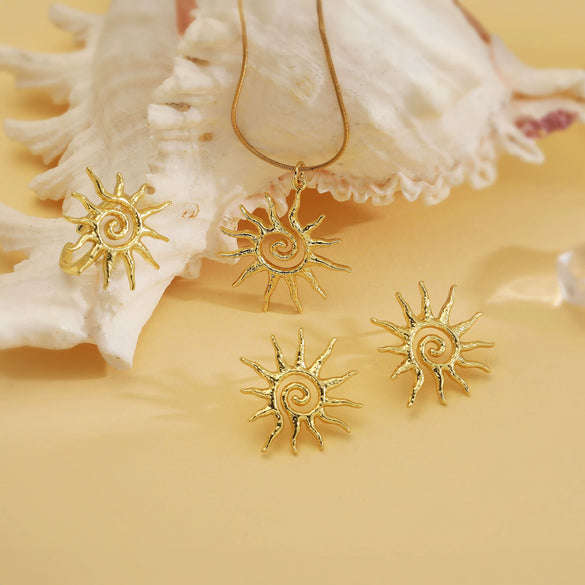 Copper Personalized Twisted Sunflower Jewelry Sets With Electroplating Include Earrings Necklaces