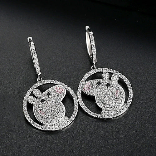 Copper Pig Stud Earrings With Micro Inlaid Zircon Animal Zodiac Jewelry For Women