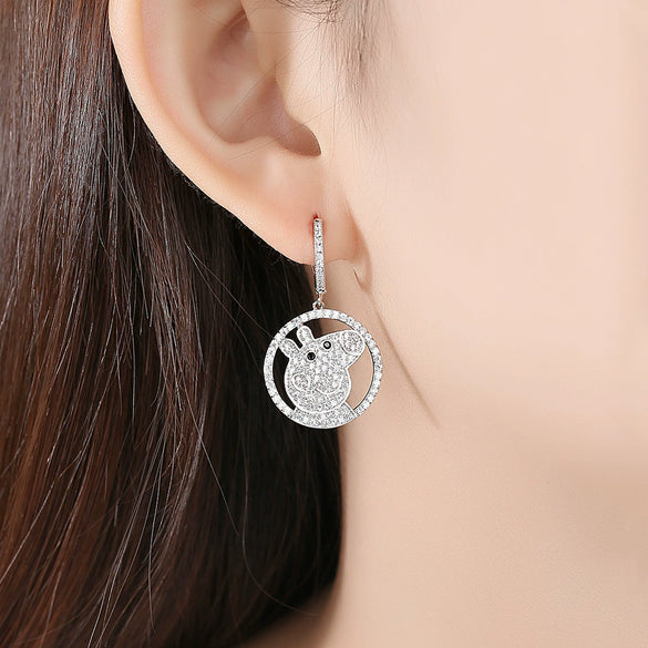 Copper Pig Stud Earrings With Micro Inlaid Zircon Animal Zodiac Jewelry For Women
