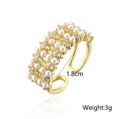 Copper Plated 18k Gold 4 Rows Millet Pearl Opening Design Adjustable Ring