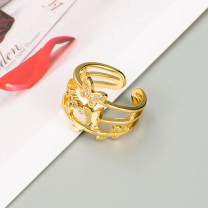 Copper-Plated 18k Gold Geometric Butterfly Ring Opening Adjustable Index Finger Ring