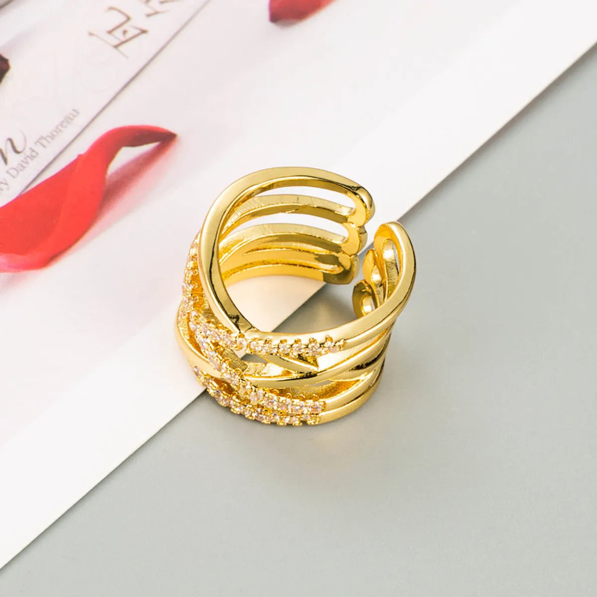 Copper-Plated 18k Gold Geometric Butterfly Ring Opening Adjustable Index Finger Ring