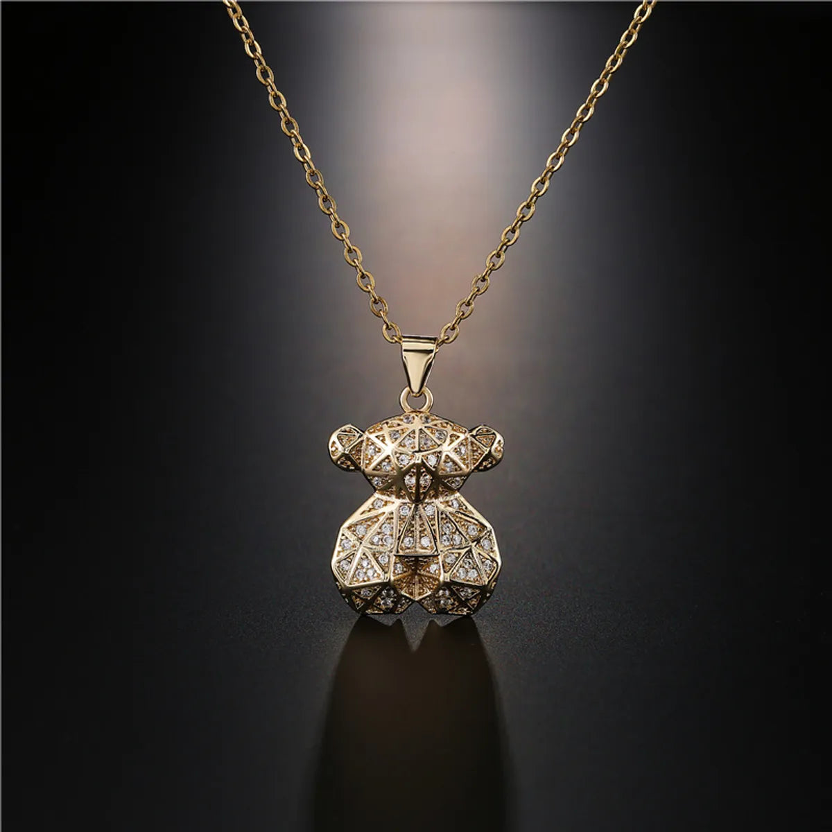 Copper-plated 18k Gold Micro-inlaid Zircon Bear Pendant Necklace