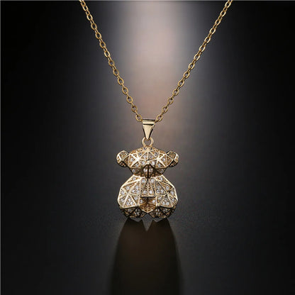 Copper-plated 18k Gold Micro-inlaid Zircon Bear Pendant Necklace