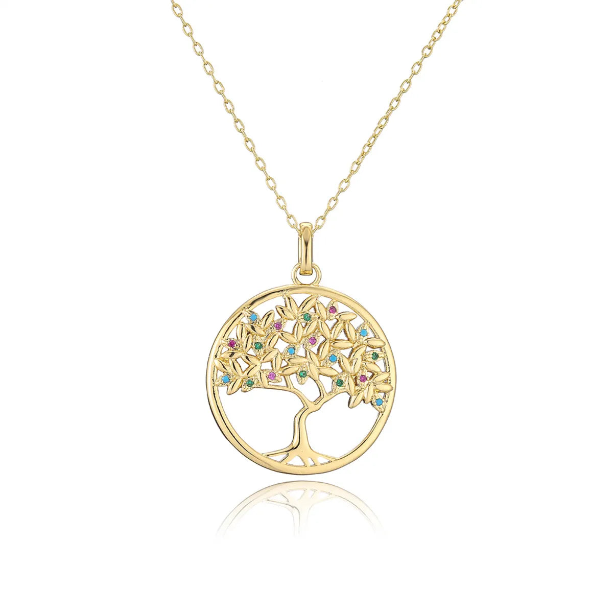 Copper Plated 18k Gold Tree Pendant Necklace Micro-Set Zircon Jewelry Women