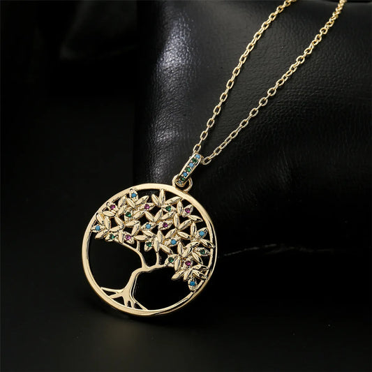 Copper Plated 18k Gold Tree Pendant Necklace Micro-Set Zircon Jewelry Women