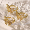 Copper Plated 18K Gold Inlaid Zircon Butterfly Geometric Open Index Finger Ring For Women Fashion Ol Style Stainless Steel Jewelry With Electroplating