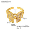 Copper Plated 18K Gold Inlaid Zircon Butterfly Geometric Open Index Finger Ring For Women Fashion Ol Style Stainless Steel Jewelry With Electroplating