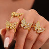 Copper Plated 18K Gold Inlaid Zircon Butterfly Geometric Open Index Finger Ring For Women Fashion Ol Style Stainless Steel Jewelry With Electroplating