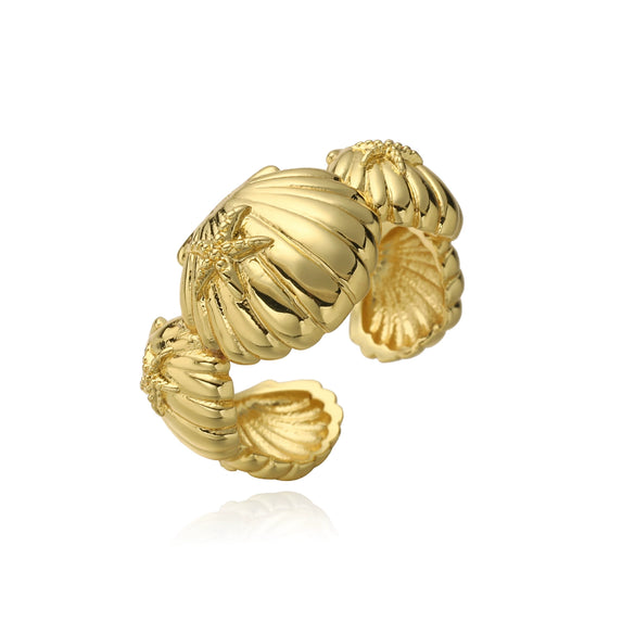 Copper Plated 18K Gold Shell Starfish Animal Zodiac Ring Electroplating