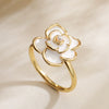 Copper Plated 18K Gold Zircon Flower Butterfly Rotatable Open Ring For Women With Micropaved Design