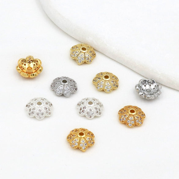 Copper Plated Zircon Torus Hollow Petals Diy Bracelet Accessories Beaded Hat Material Electroplated Versatile Minimalist
